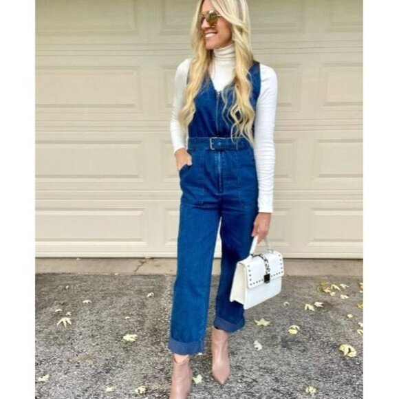 Rachel Comey X Target Indigo Denim Jumpsuit Overalls Belt Zipper Women Size 0 - Picture 1 of 14